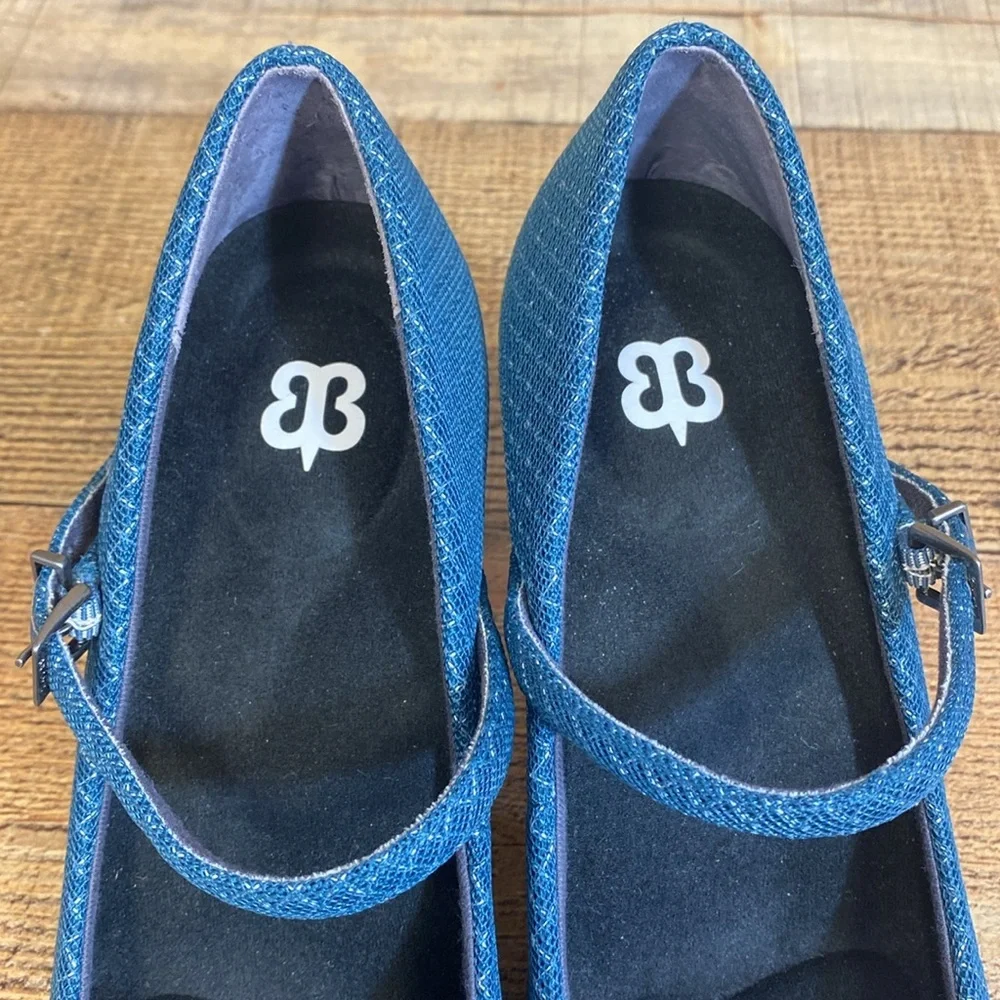 Betabrand Mile Marker Mary Jane Pumps‎ Heels Womens 7.5 Blue Pointed Toe Office